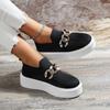 Chunky Sole Fly-Knit Slip-On Loafers with Chain Decoration - Women's Breathable Low-Top Shoes