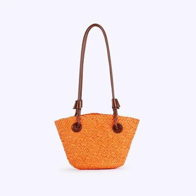 Designer Bohemian Chic Shoulder Bag,Solid Color Large Capacity Straw Woven Tote Bag,Nature-Inspired Beach Vacati Women Handbag
