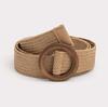 Bohemian-style Belt with Round Wood Buckle, Natural Country Stretch Pp Grass, Natural Women's Belt, Versatile Vacation Belt