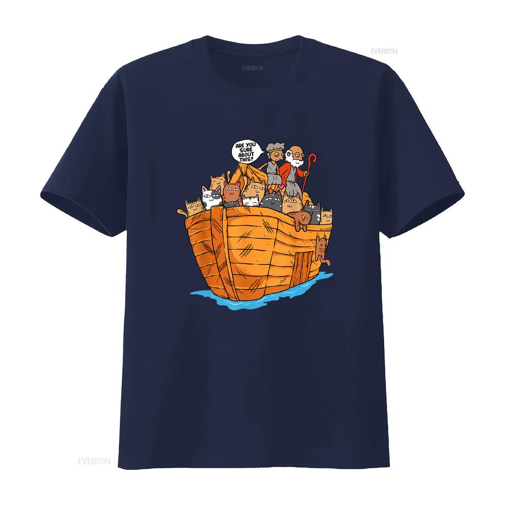 New Limited Noahs Ark Boat With Cats Religious Christian Cat Lover T Shirt Vintage Washed Homme Top For Everyday Wear