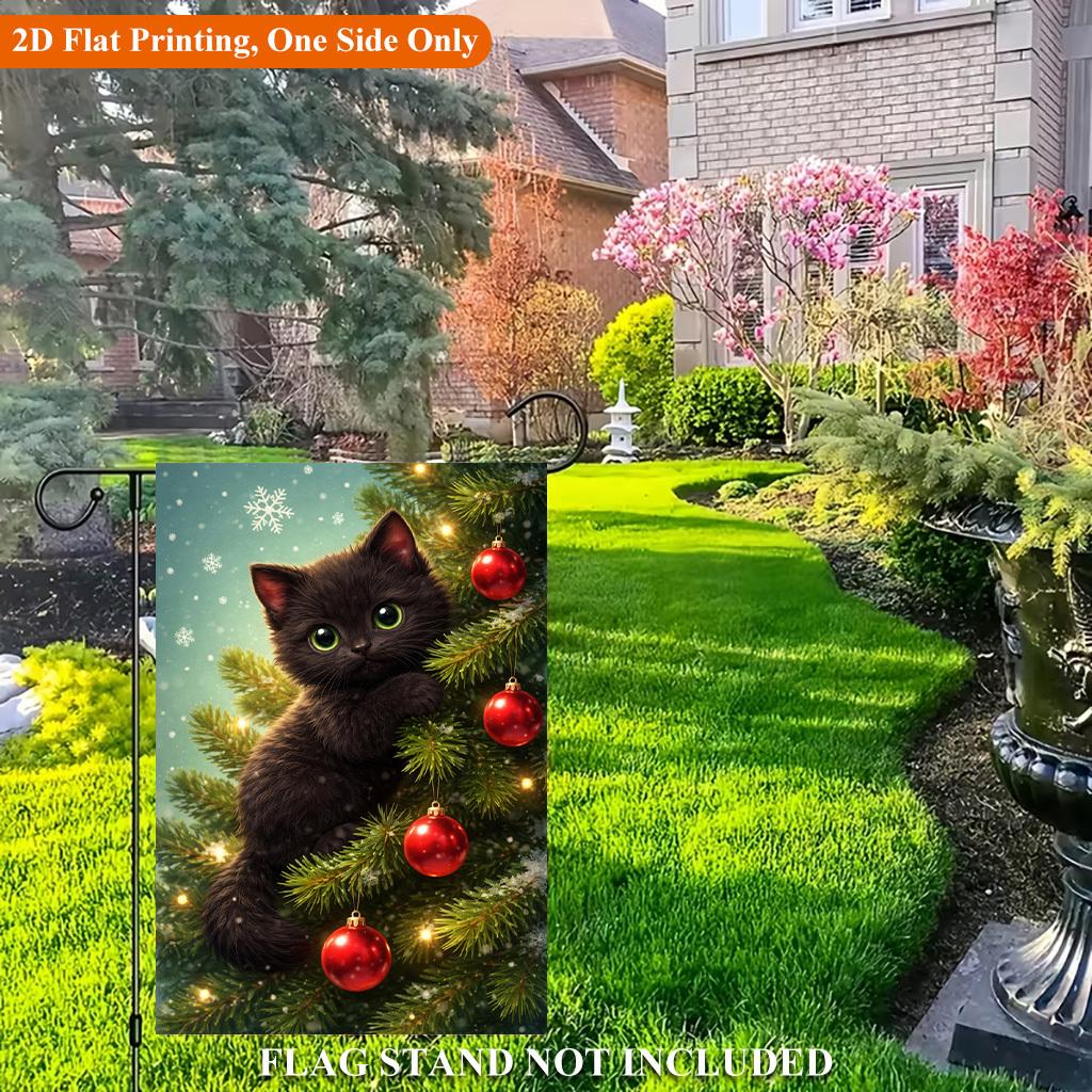 Cute Kitten on Tree Single Sided Polyester , Holiday Garden Flag - Single-Sided, Polyester, Outdoor Yard Decor