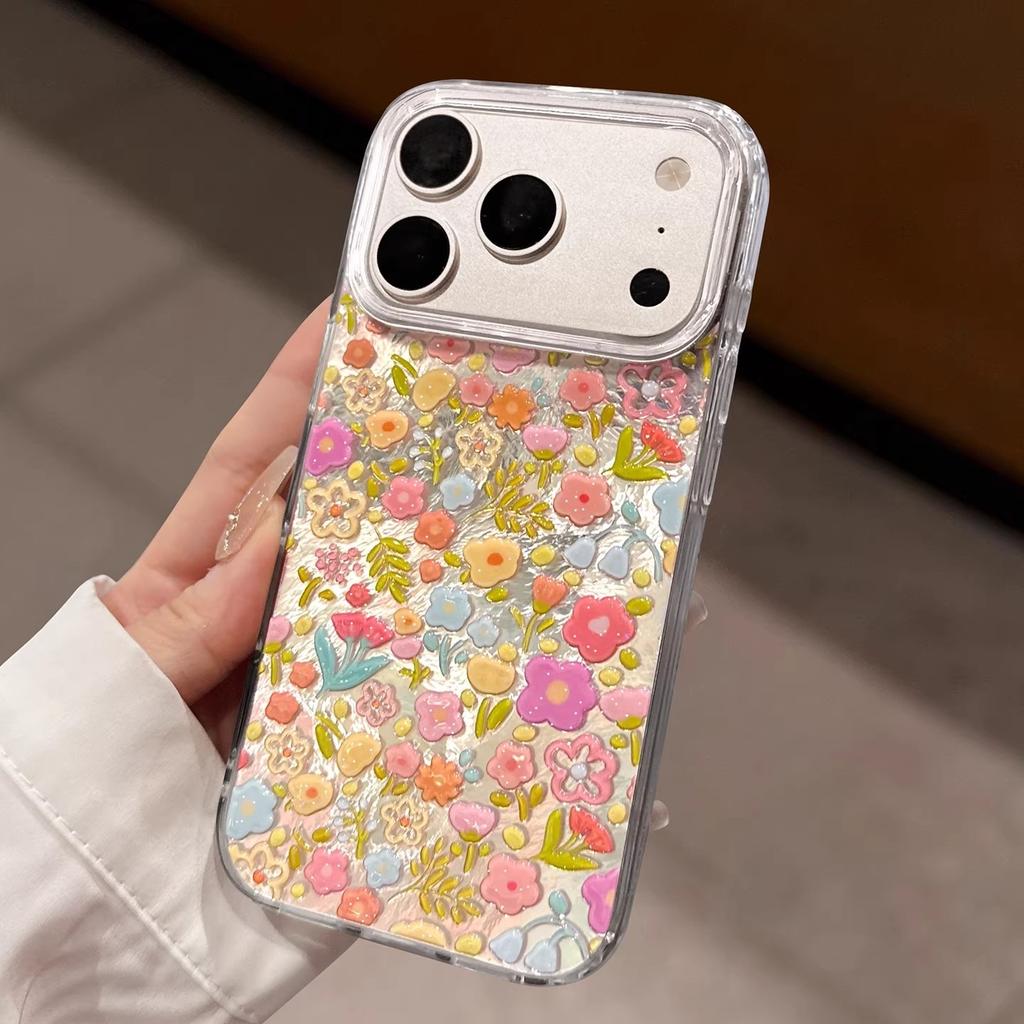 Fine flash purple flower is suitable for Apple 17promax gilt glitter iPhone16pro pearl case spring mobile phone case.