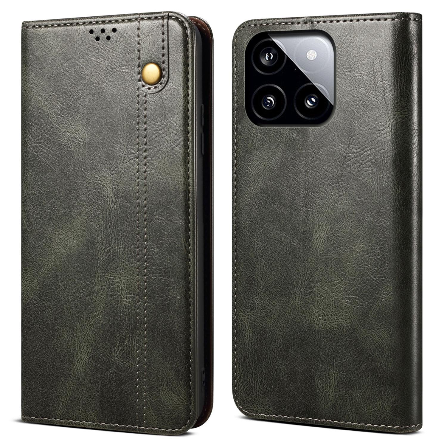 

For Xiaomi Poco F6 Pro 5G/Redmi K70 5G/K70 Pro 5G Leather Case Wallet Waxy Crazy Horse Texture Stand Cover Green