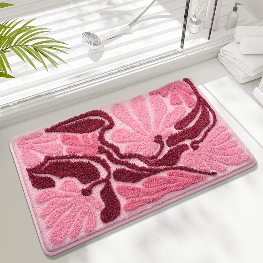 New Non-Slip Bath Mat Microfiber Quick Drying Bathroom Rug Washable Abstract Leaves Shower Blanket Home Bathroom