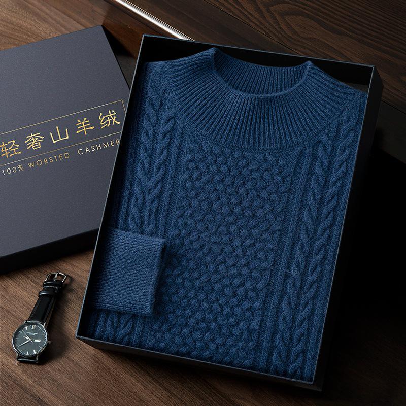 Men's Plus Size Cashmere Sweater - Thick, Warm, Loose Fit for Autumn & Winter