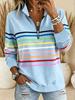 Plus-size rainbow striped half-zip sweatshirt for women, stand-collar long-sleeved casual pullover, fashionable and loose-fitting everyday