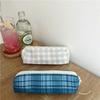 Blue and white checkered pencil case large capacity ins pencil case canvas retro checkered pencil case pencil box stationery bag