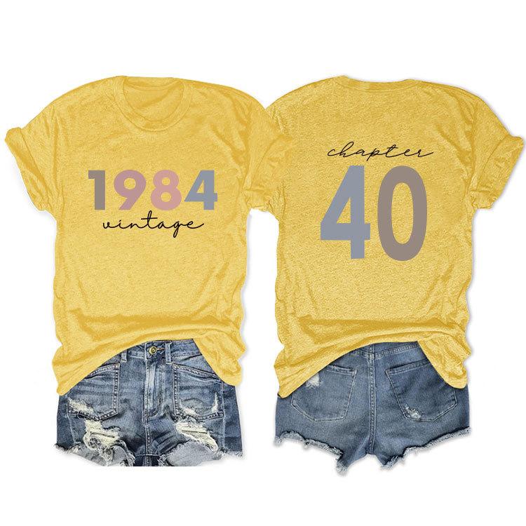 Sommer O-Ausschnitt T-Shirt 1984 Vintage Kapitel 40 Print lockeres Trend-Kurzarm-Oberteil