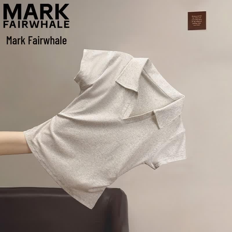 MARK FAIRWHALE Women s Slim Fit Pleated Polo T-Shirt S хизер серый
