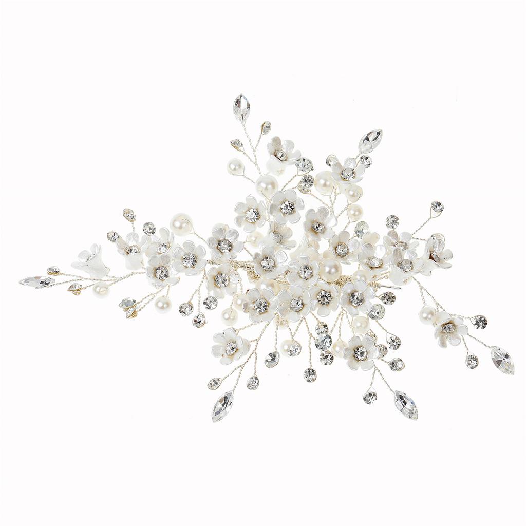 Crushed Hair Clip Barrettes Faux Pearls White Flower Hair Weaving Jewelry for Gown Dress Hairstyle Making Tools