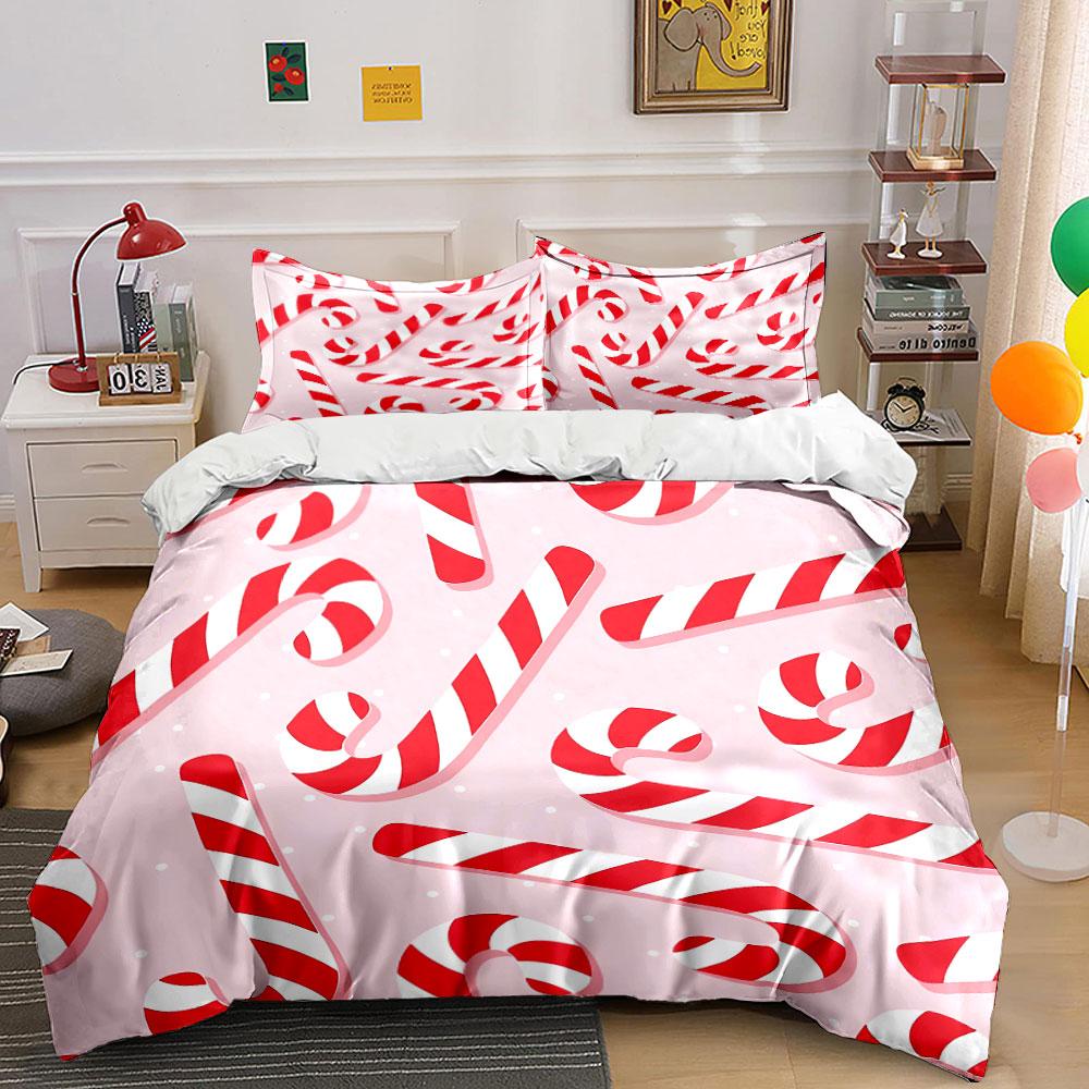 Candy Cane Pattern Print Bedding Duvet Cover Set Duvet Cover Pillowcases (1*Duvet Cover 2*Pillowcases, without duvet insert)