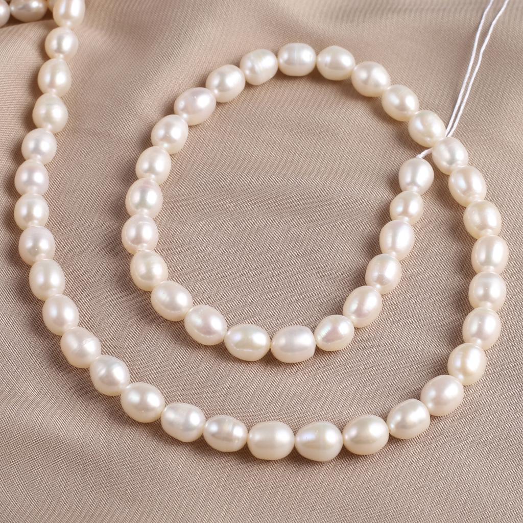 1String, White Natural Freshwater Pearl, Handmade Rice Pearl Beads, 7-8mm, for DIY Necklaces Bracelets Supplies, Women Crafts 36cm