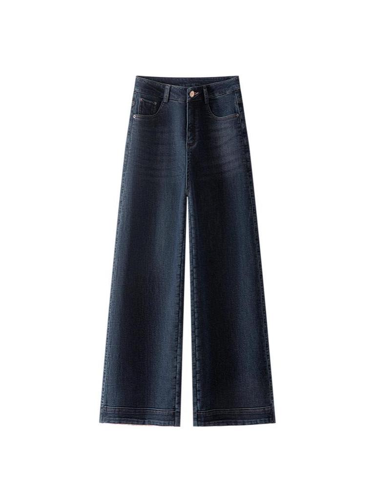 Women's Velvet Lined High Waist Slim Straight Leg Jeans for Autumn/Winter