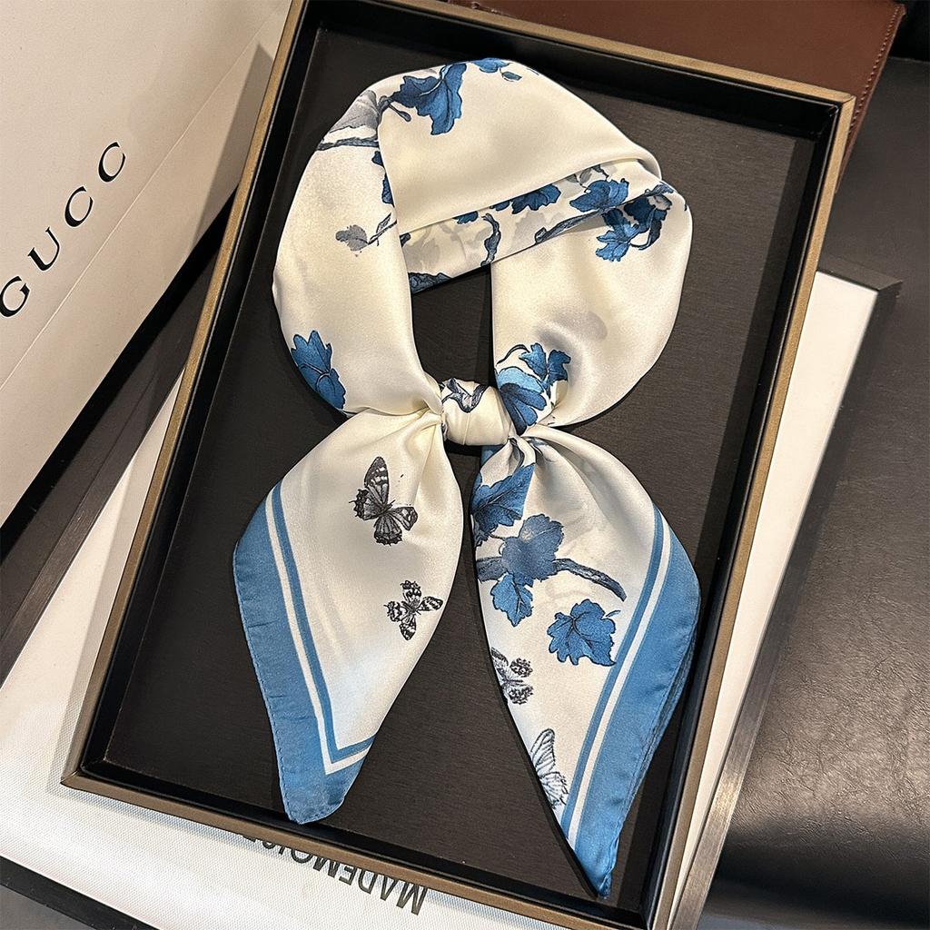 70*70Cm Square Floral Print Designer Women Silk Scarf Scarves Bandana Hijab Neckerchief Shawl Kerchief Hair Band Foulard Luxury