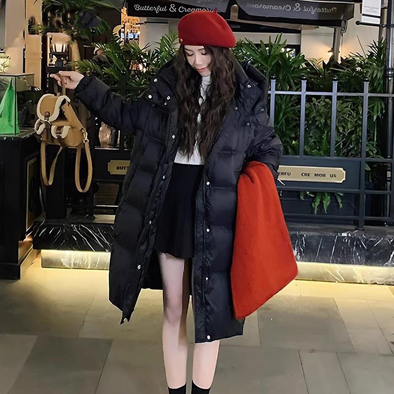 Mid-length Down Cotton Jacket for Women, New Contrasting Color Waistline, Winter Thickened Cotton Jacket for Small People