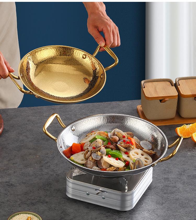 Gold Double Ear Stainless Steel Seafood Pot with Alcohol Stove for Camping