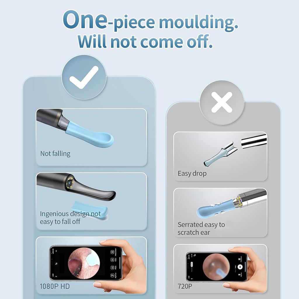 Ear Wax Removal, Ear Wax Removal Tool with 1080P HD Camera and 6 LED Lights, Ear Wax Removal Kit for iOS and Android (Black)