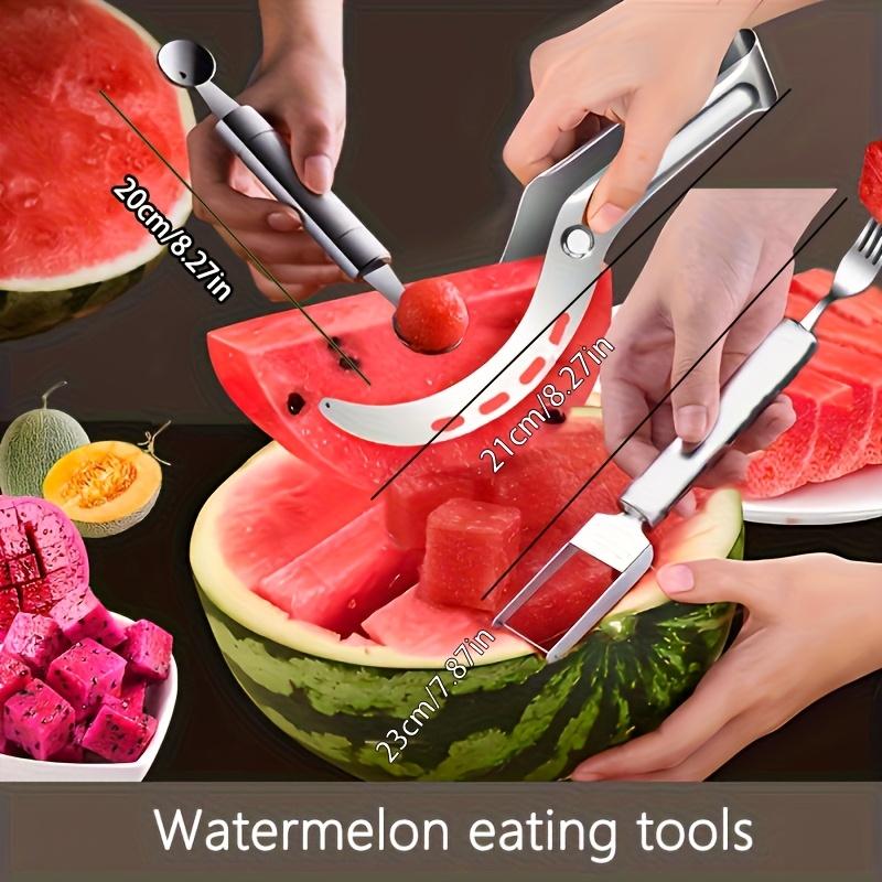 Three-piece stainless steel watermelon cutter, slicer and watermelon ball remover, fruit carving tool set