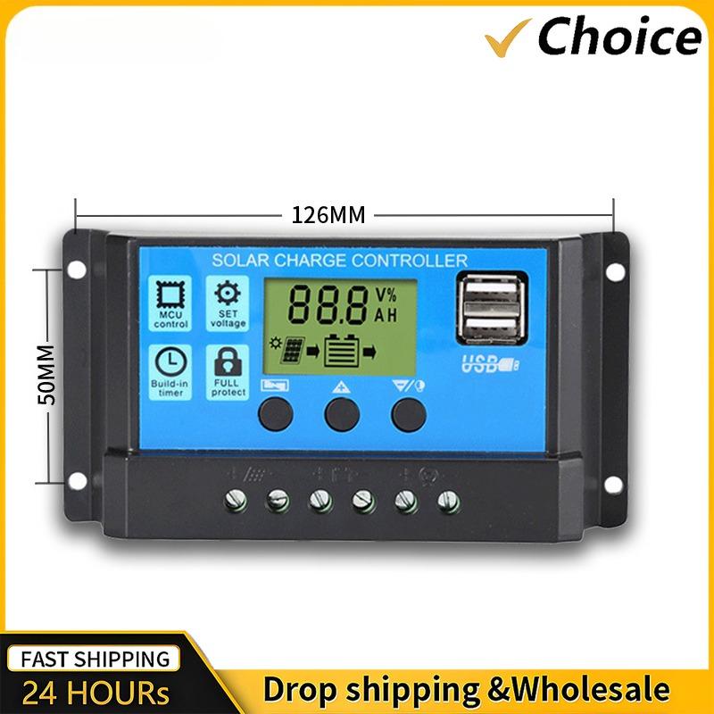 New 10/20/30/40/50/60/100A PWM Solar Charge Discharge Controller LCD Display Dual USB Auto Solar Cell Panel Charger Regulator