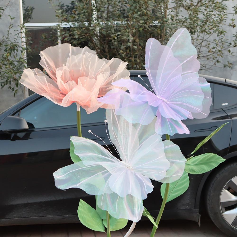 Outdoor Fake Butterfly 30/50cm 3D Silk Yarn Butterfly New Artificial Butterfly  Photography Props