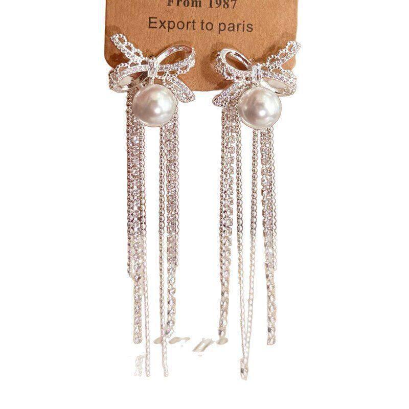 Ballet Bow & Tassel Pearl Earrings - Elegant, Versatile Design for Women