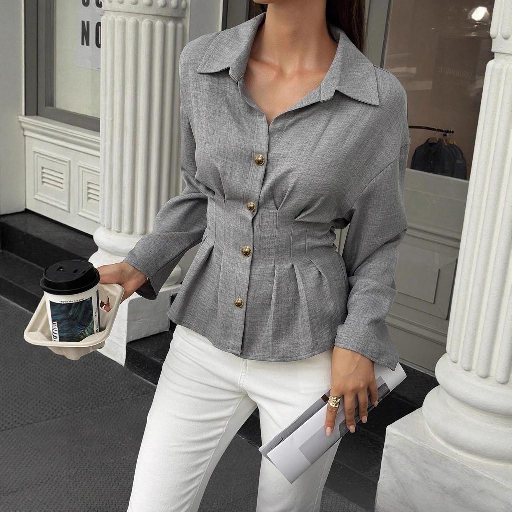Design Sensing Waist-hugging Shirt New Temperament Intellectual and Elegant Lapel Shirt for Women