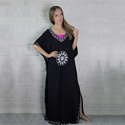 Cover-ups Summer Women Beachwear Kaftan Beach Dress Black Cotton Tunic Bathing Suit Cover Up EMA