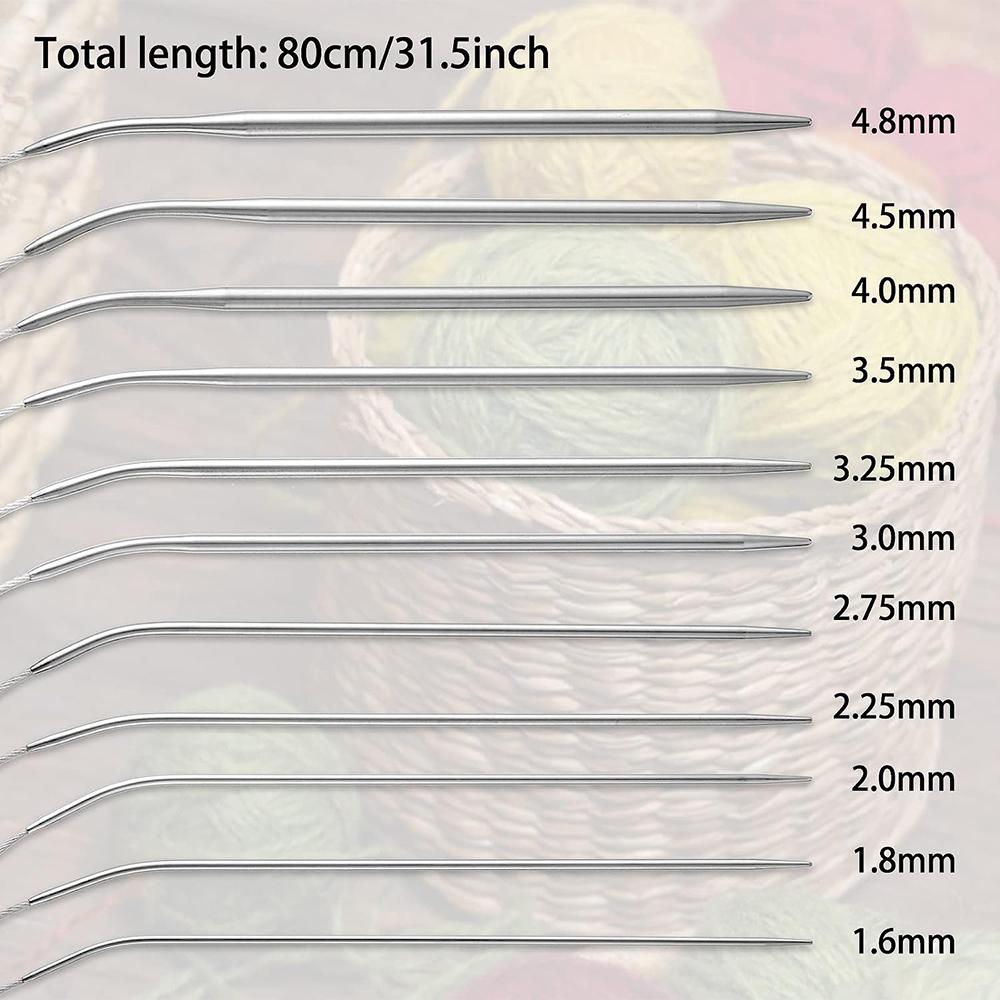 11 Sizes Stainless Steel Circular Knitting Needles Set 80CM Knitting Needles Double Pointed Weaving Needles for DIY Sweaters Hat