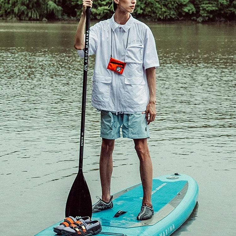 Li-Ning X Chinatown Market Co-Branded Series Plain Multi-Pocket Loose Short Sleeve Shirt Men Tops White ASHR129-1