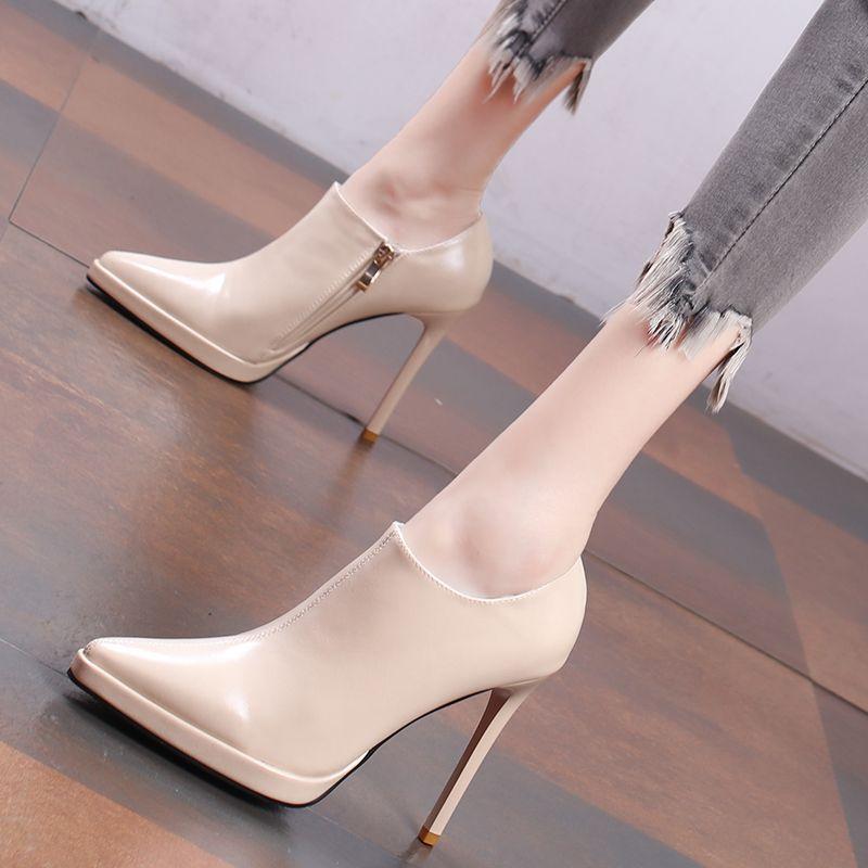 

Мода FHC 24 PU Кожа Высокие Каблуки Голые Ботинки, Женские Ботильоны до Щиколотки, Весенняя Обувь, Ботильоны с Острым Носком, Боковая Молния, Бежевый, Черный, Коричневый, Дропшиппинг 34 бежевый