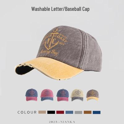 Vintage American Lettering Baseball Cap with Sun Protection In Washed Style