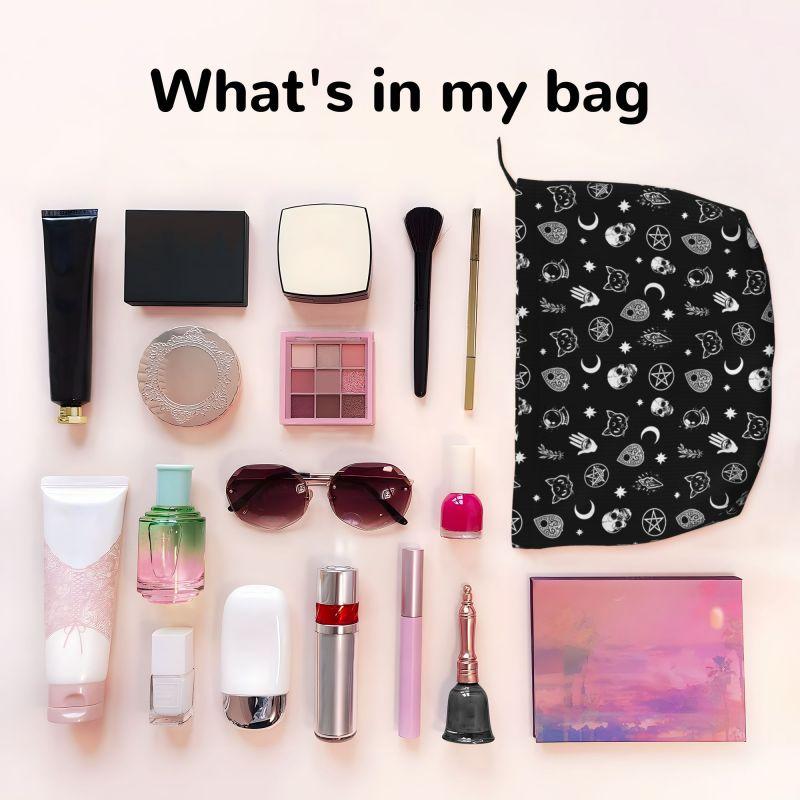 Halloween Makeup Bag Gothic Skull Cat Large Capacity Portable Toiletry Bags with Lined Goth Zipped Cosmetic Bag Pouch for Women