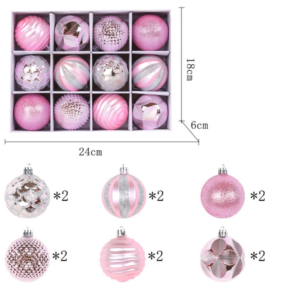 12PCS High-quality Plastic Christmas Ball Set 6CM 6 Colors Xmas Ornament Ball Suspensable Xmas Baubles Showcase