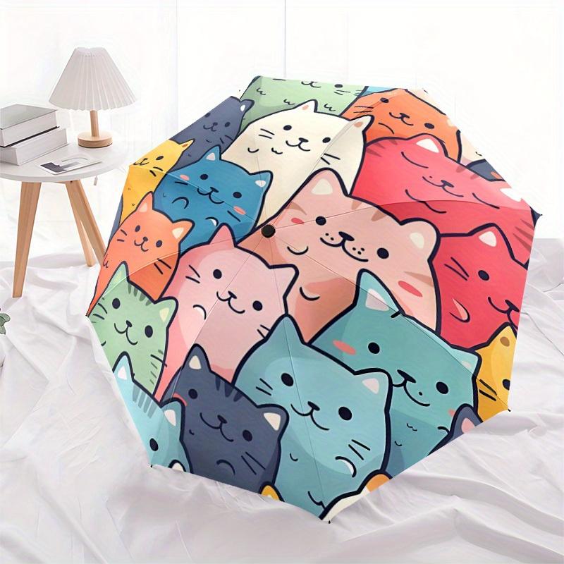 1pc Cat Pattern Automatic Umbrella   Auto Open/Close Folding Umbrella with  8 Rib Frame, 3 Fold Compact Umbrella for Men & Women
