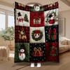 Christmas Patchwork Snowman And Wreath, Holiday Gift for Family, Quilted Blanket, Festive Plaid And Snowflake Design, Multi-Purpose Home Decor, Soft C