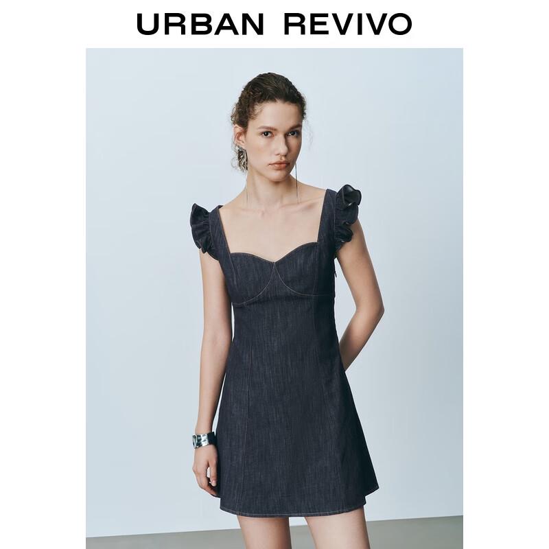 UR 2025 Summer Retro Ruffle Denim Mini Dress