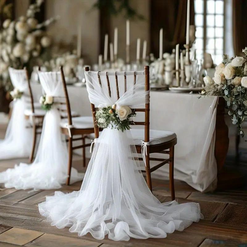10/50Pcs 75x200cm White Wedding Tulle Chair Sashes Baby Shower Party Wedding Layout Arch Decor Garden Party Stairs Decoration