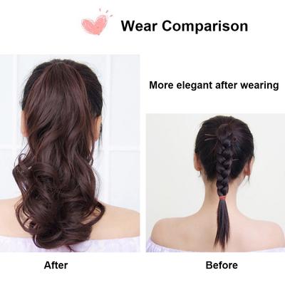 Ponytail Extension Claw Mid-length Curly Wavy Natural Soft Clip Wig for Women & Girls Invisible Synthetic Hairpieces