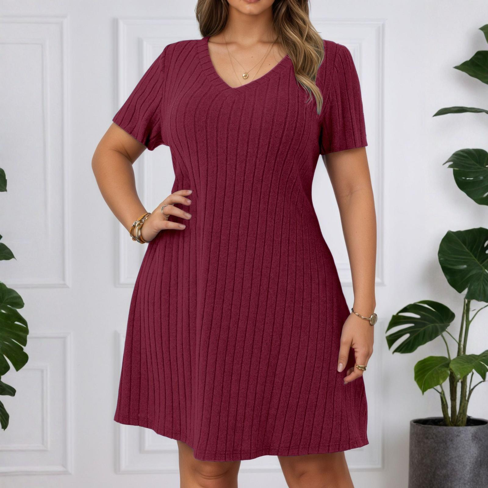 

Женское платье Повседневное Легкое платье V-образный вырез Отпуск Бохо Пляжное Летнее платье XL винный