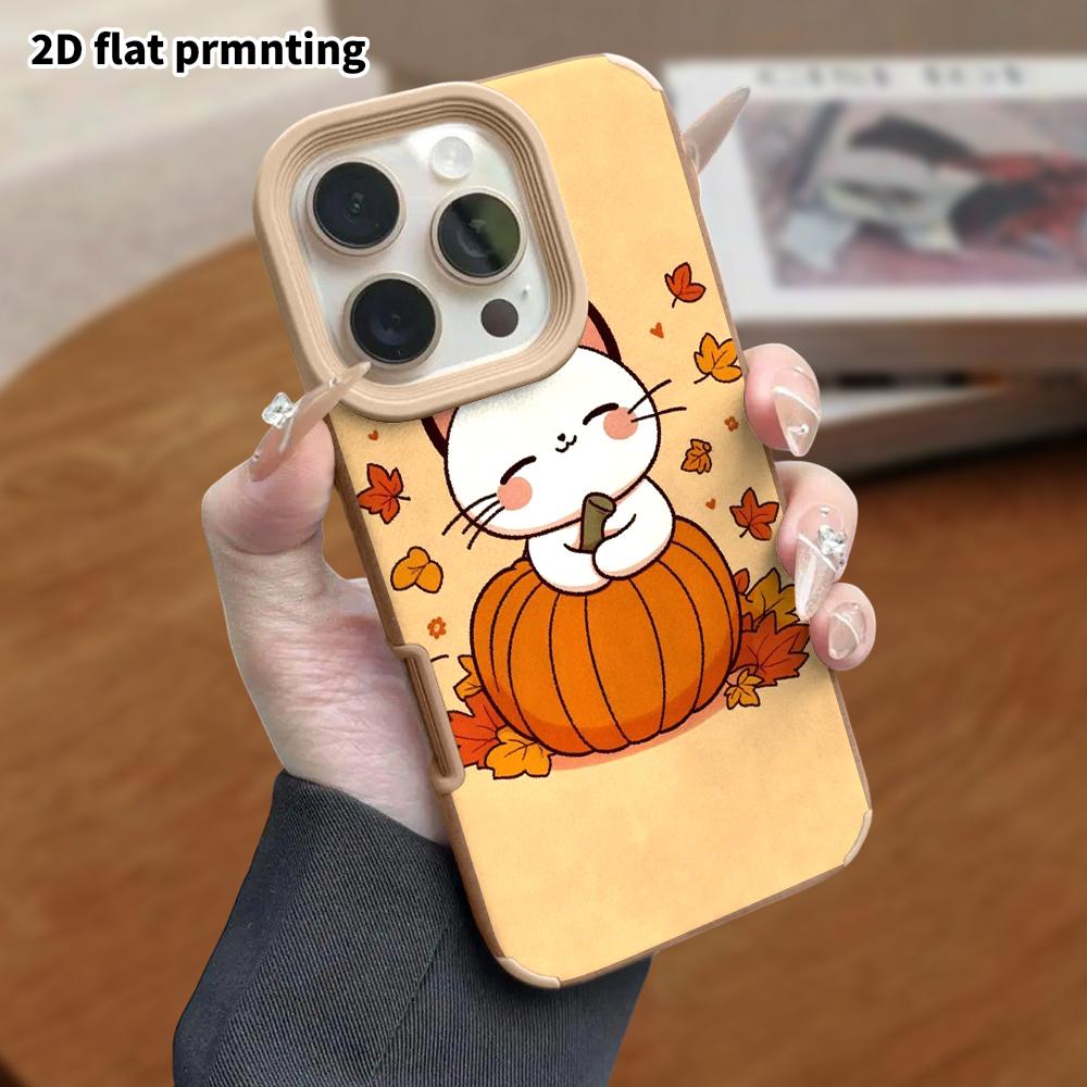 Phone Case: Lambskin 2D Flat Samsung Galaxy A34 A35 M05 M06 S20 S22 S21 FE Plus 5G Protective Case, Little Pumpkin Cat, Christmas and Halloween Gift