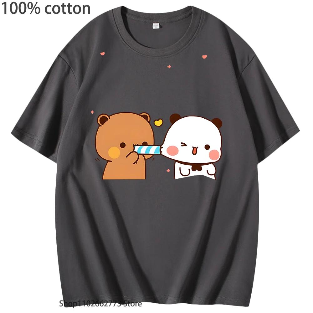 Damska Koszulka Kawaii Bubu Dudu Koszulka Miłość Uroczy Niedźwiedź i Panda Ubrania Koreańskie Góry Krótki Rękaw Bawełna Odzież Męska