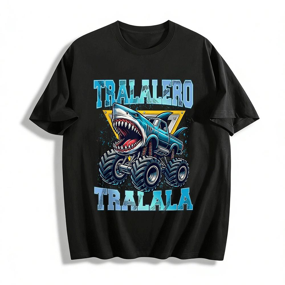 

Funny Shark Monster Truck Graphic Casual Tee For Adults Kids Pure cotton T-shirt XXS