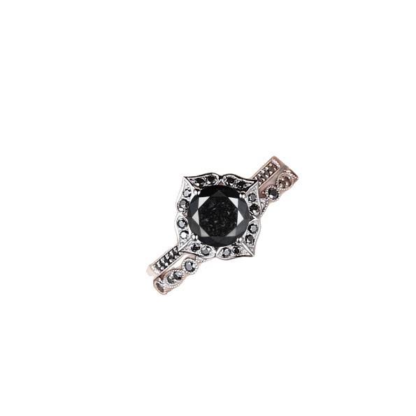 2025 Bestseller Women's Simple Black Diamond Floral Couple Ring