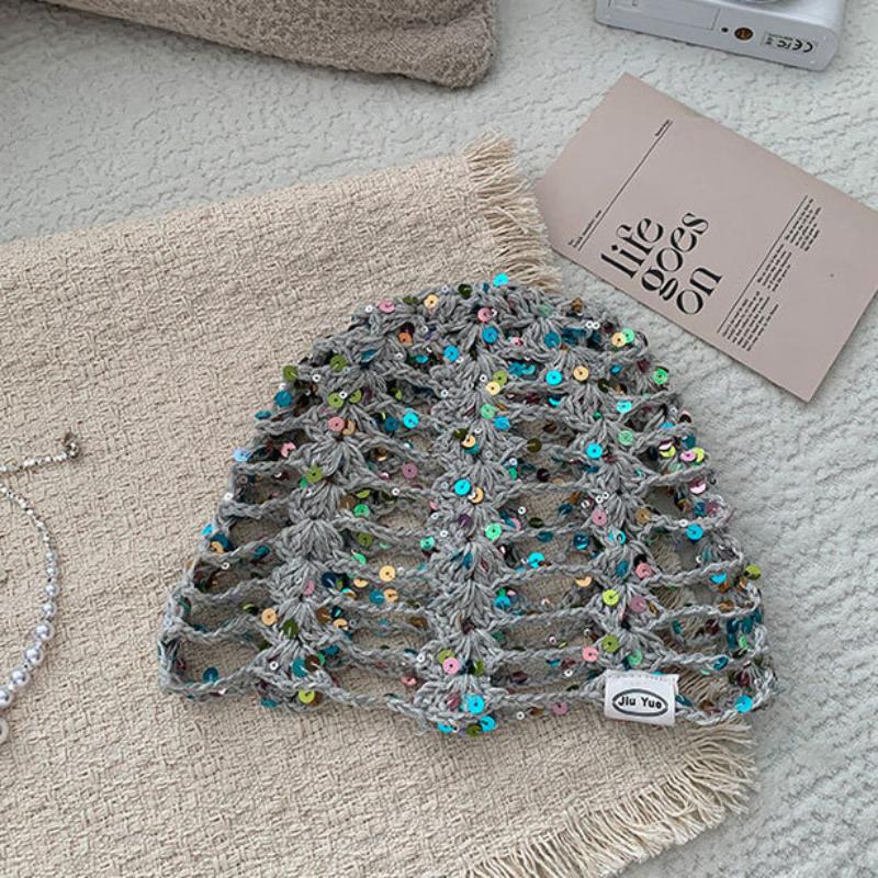 Versatile Sequined Knit Beanie and Triangle Scarf Belt Set for Fashionable Winter Dressing