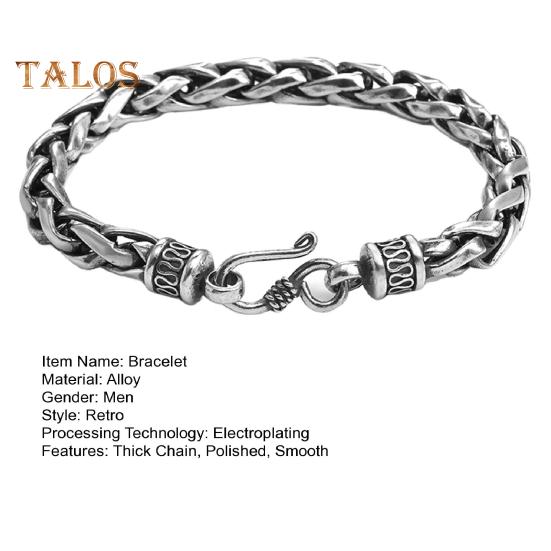 Men Bracelet Thick Hollow Chain Vintage Braided Polished Solid Color Alloy Electroplated Daily Wear Wrist Jewelry Holiday Gift