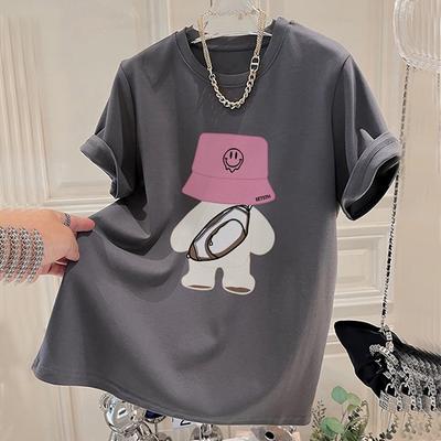 T-shirt divertente estiva con stampa di cartoni animati per donna Abbigliamento alta qualità 200G 100% cotone Maglietta Harajuku T-shirt Oversize Y2k Top per ragazza streetwear