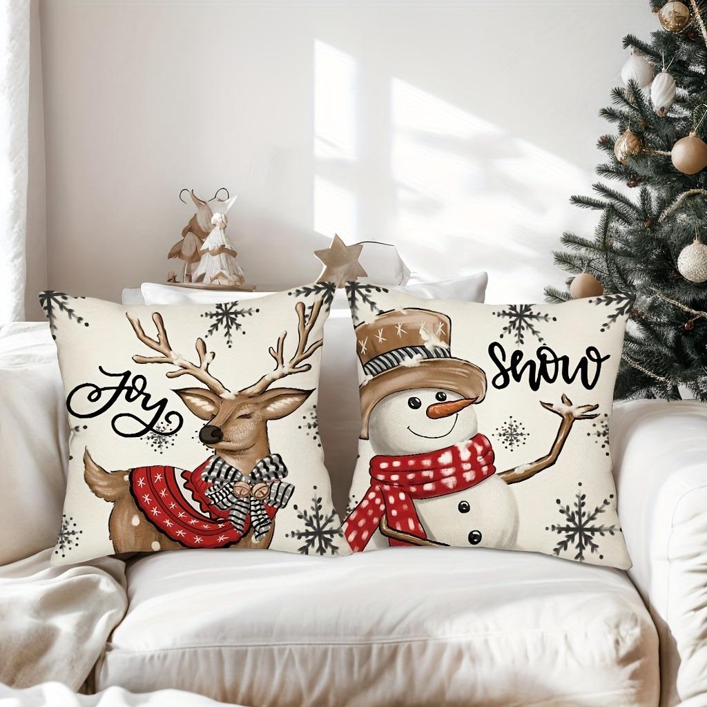 Christmas Decoration Pillow Cover Snowman Reindeer Pattern Printing Living Room Sofa Cushion Cover Home Room Decoration