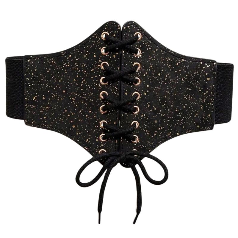 

Lady Slimming Corset Elastic Wide Waist Belt with Star Pattern Women Banquets Dress Shirt Corset with Adjustable Rope 77 чорний