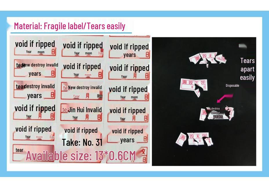 Tear-Resistant Anti-Tamper Warranty Seal & Anti-Theft Fragile Label Sticker
