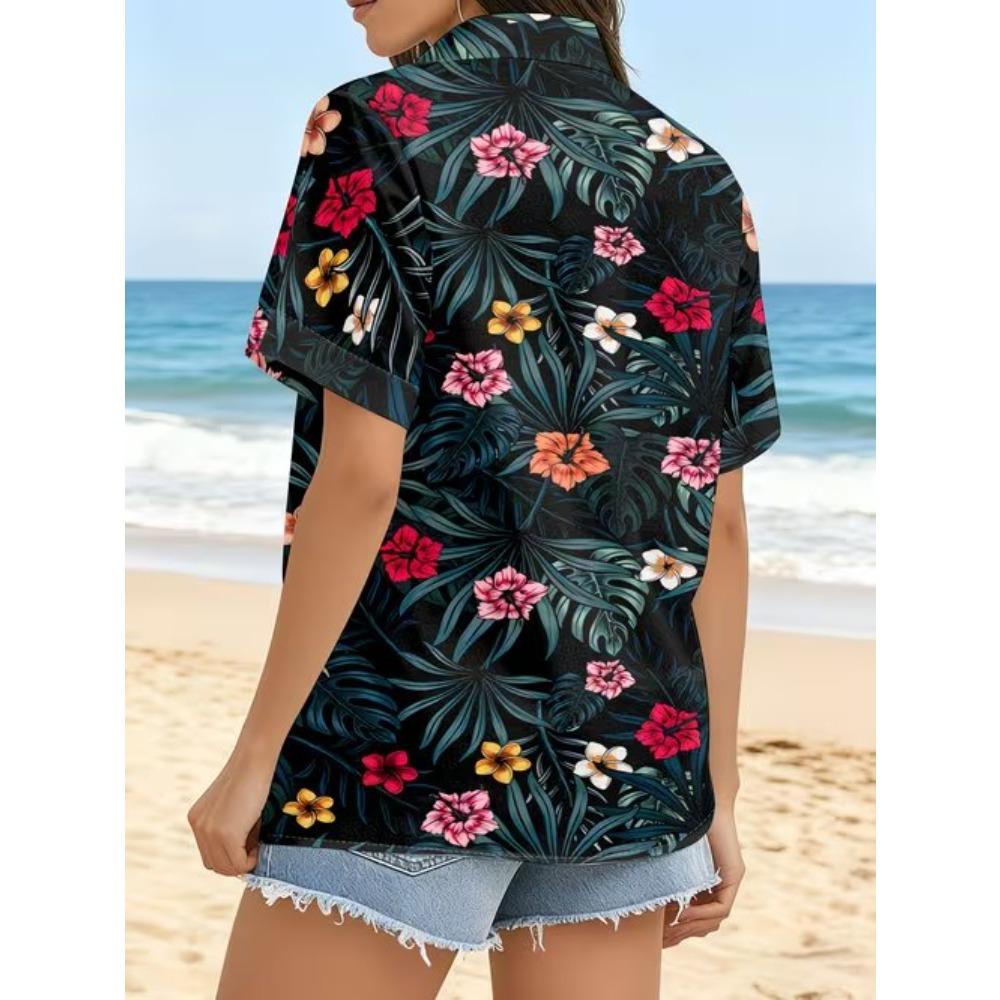 Women's Shirt Short Sleeve Shirt Button Down Blouse Floral Printed Daily Casual Collar Regular Tops Daily  Summer Spring